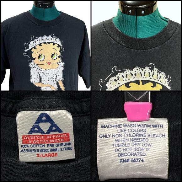Vintage 90's Betty Boop Princess Diana Graphic Tee Shirt Top Front Back Men's XL - Picture 9 of 12